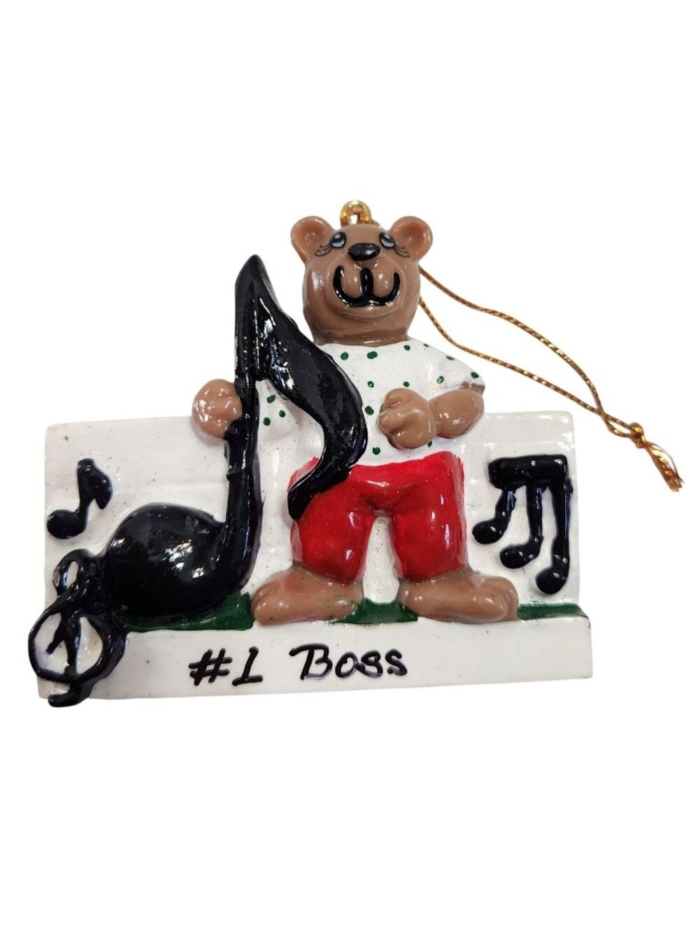 #1 Boss Bear Ornament with Musical Notes Holiday Figurine Gift Decor